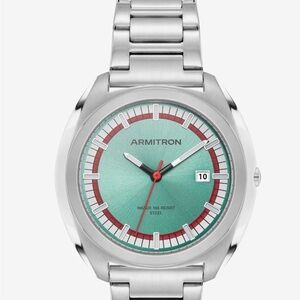 Armitron Silver Watch with Teal Dial and Red Accents